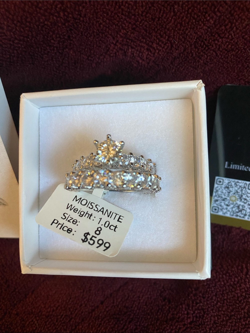 Moissanite Crown Bridal Ring Set - Silver White Sparkle